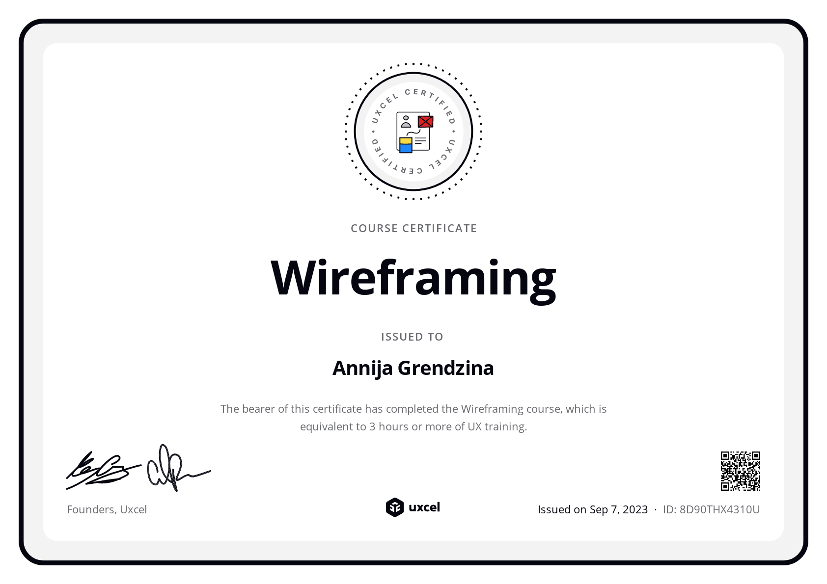 Annija Grendzina's certificate